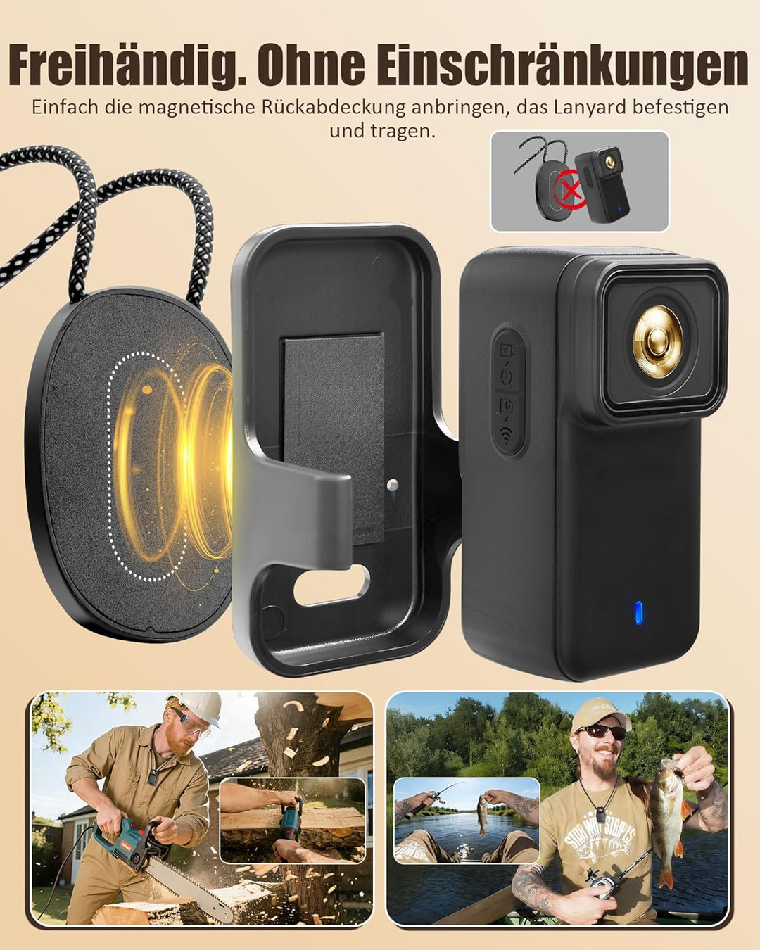 Action Camera 4K WiFi mit 64GB TF-Karte, POV Kamera mit Magnetischem Rückdeckel, Bodycam Körperkamer