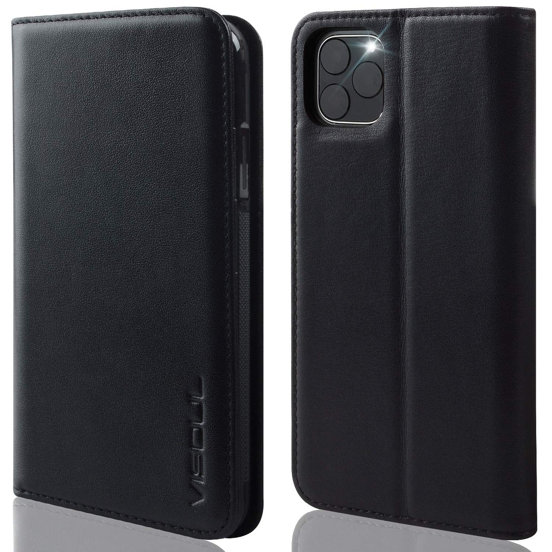 VISOUL Hülle für iPhone 11 Pro Max, Stossfeste Handyhülle [Rindsleder], TPU Magnetische Klapphülle K