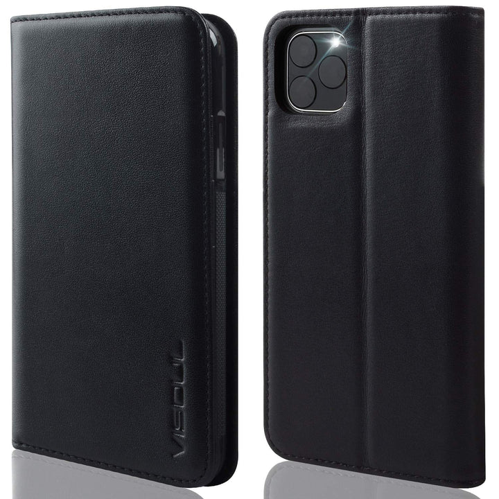 VISOUL Hülle für iPhone 11 Pro Max, Stossfeste Handyhülle [Rindsleder], TPU Magnetische Klapphülle K