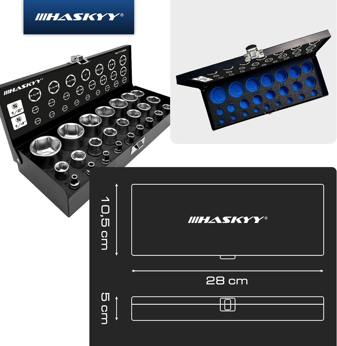 24tlg Zoll Stecknüsse I Harley-Zoll-Steckschlüssel I 5/32" - 1.1/4" Nusskasten I Werkzeug Satz I Har