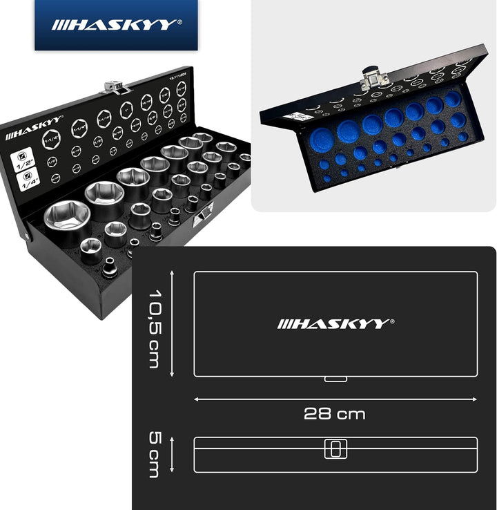24tlg Zoll Stecknüsse I Harley-Zoll-Steckschlüssel I 5/32" - 1.1/4" Nusskasten I Werkzeug Satz I Har