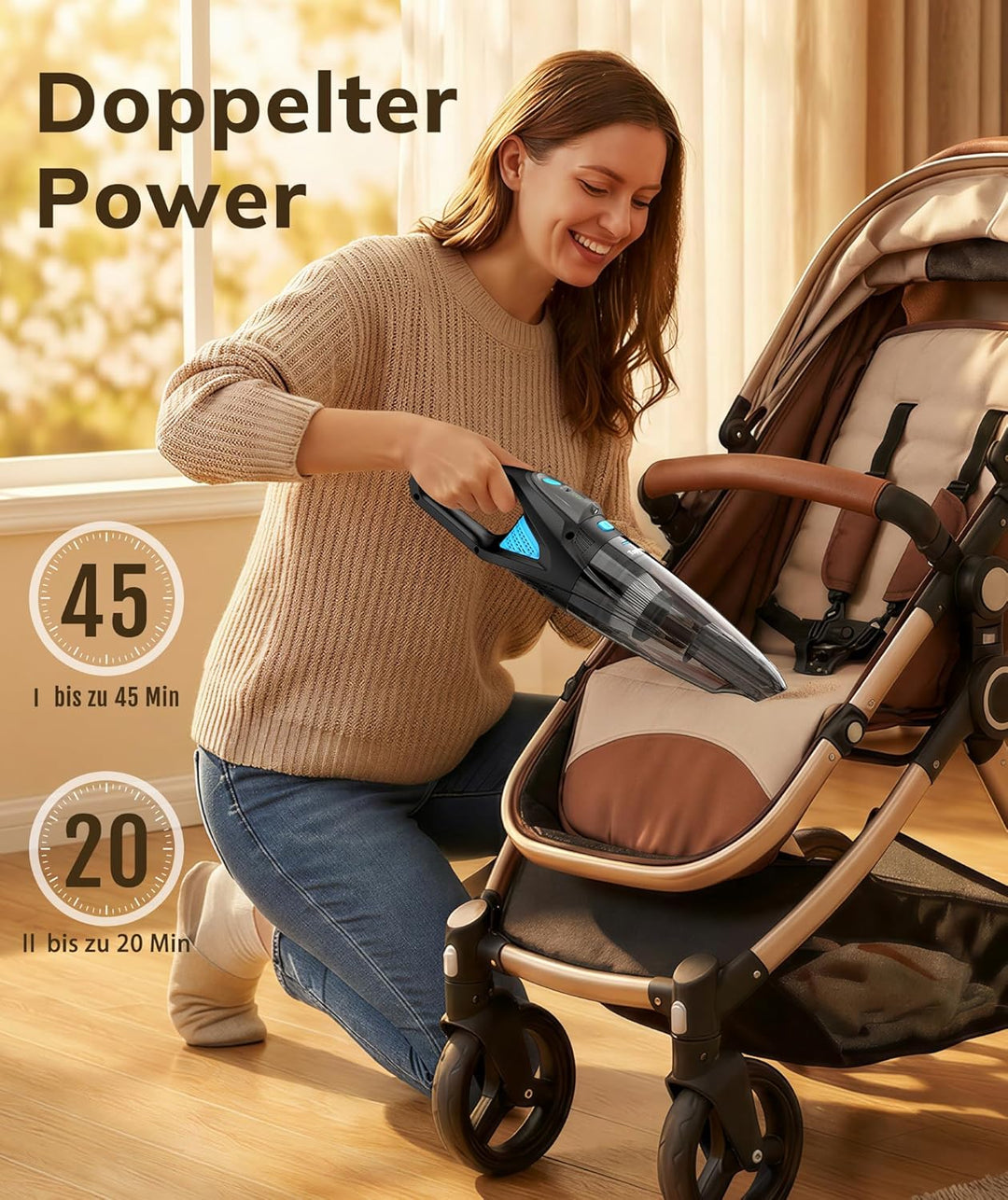 Handstaubsauger Akku mit 25000Pa Starke Saugkraft,Kabelloser Staubsauger mit HEPA-Filter & Aufsätzen