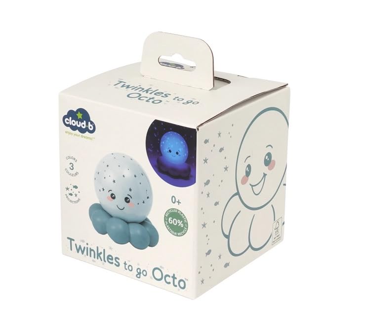 Cloud b Twinkles To Go Octo Pastell Blau – Tragbarer Stern- & Fisch-Nachtlichtprojektor für Kinder –