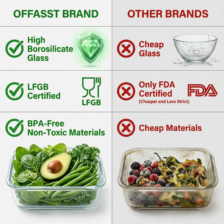 Glasbehälter mit Deckel, 2-teilig Meal Prep Boxen & Frischhaltedosen 2x1040ml aus Borosilikatglas, B