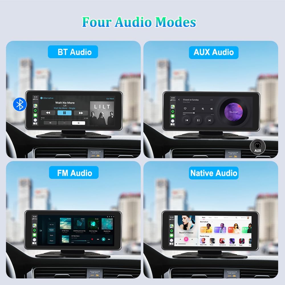 VSYSTO Tragbares Auto Stereo, Unterstützung Wireless Carplay für Android Auto, 10.26" Touchscreen Wi