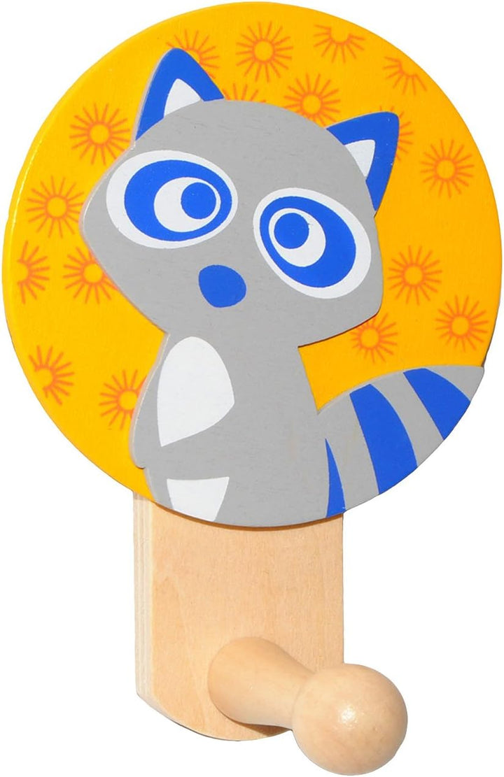 alles-meine.de GmbH 6 Stück Garderobenhaken - Bunte Tiere/Waldtiere - aus Holz - Wandhaken/Kindergar