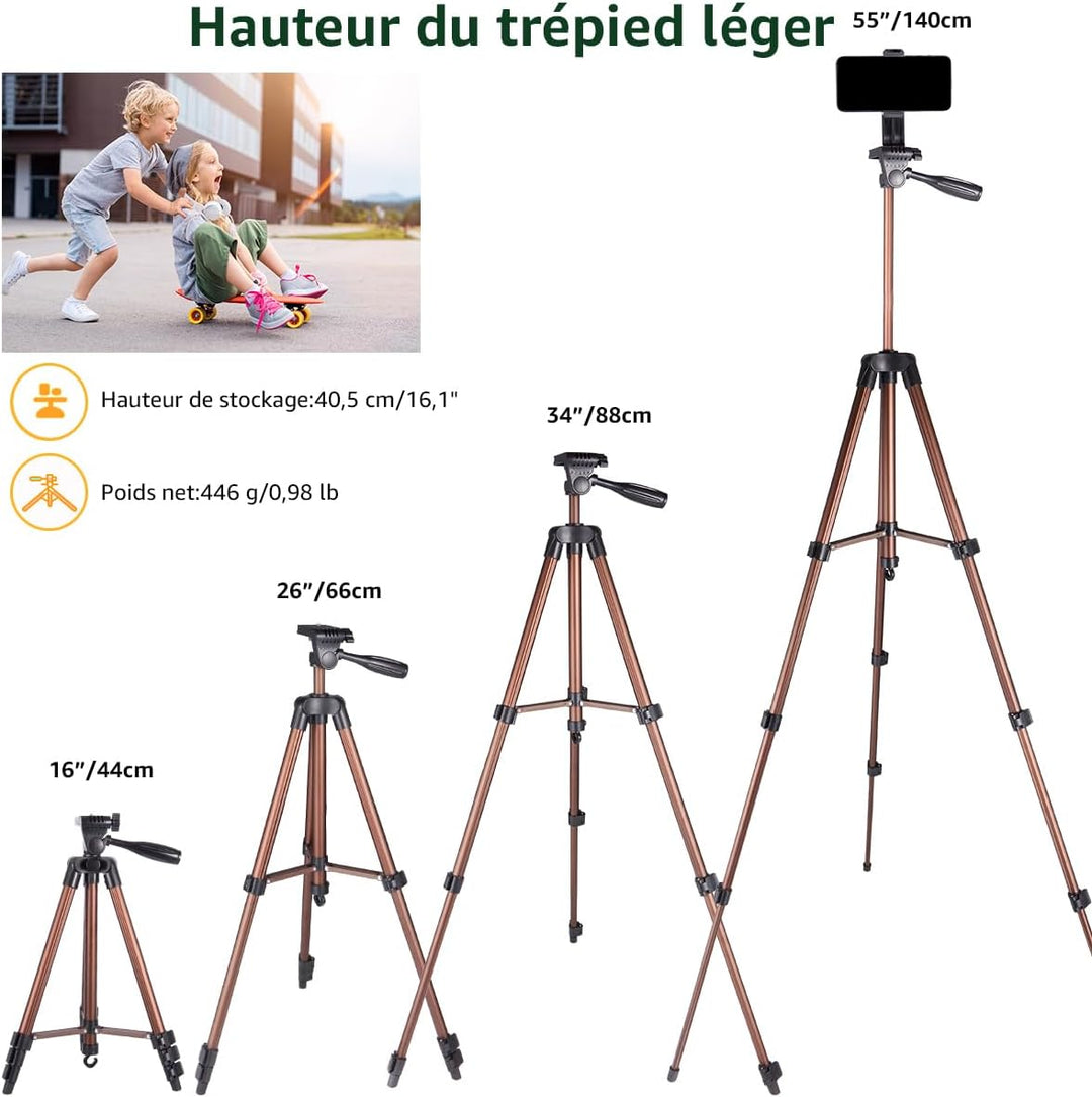 Handy Stativ, Lusweimi 140 cm Leicht Stativ, Aus Aluminium iPhone Halterung Stativ mit Handyhalterun