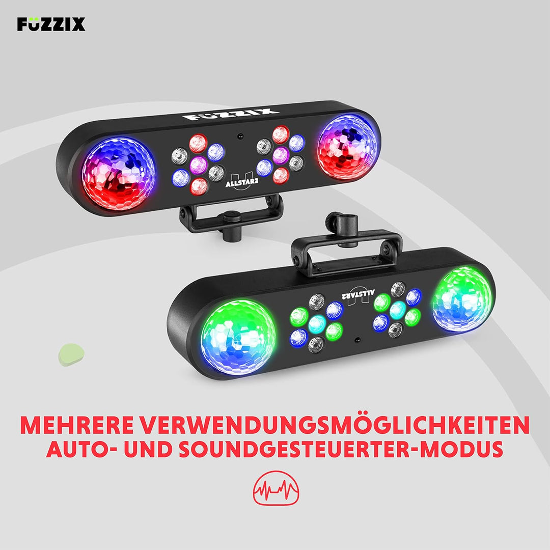 Fuzzix AllStar2 - Disco Licht Set mit Stativ und Fernbedienung, 2x PAR und 2x Discokugel, LED Lichto