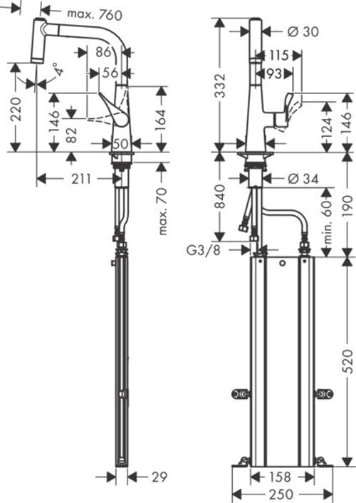 hansgrohe Metris Einhebel-Küchenarmatur (Komfort-Höhe 220 mm, mit Ausziehbrause und Schlauchbox) Ede