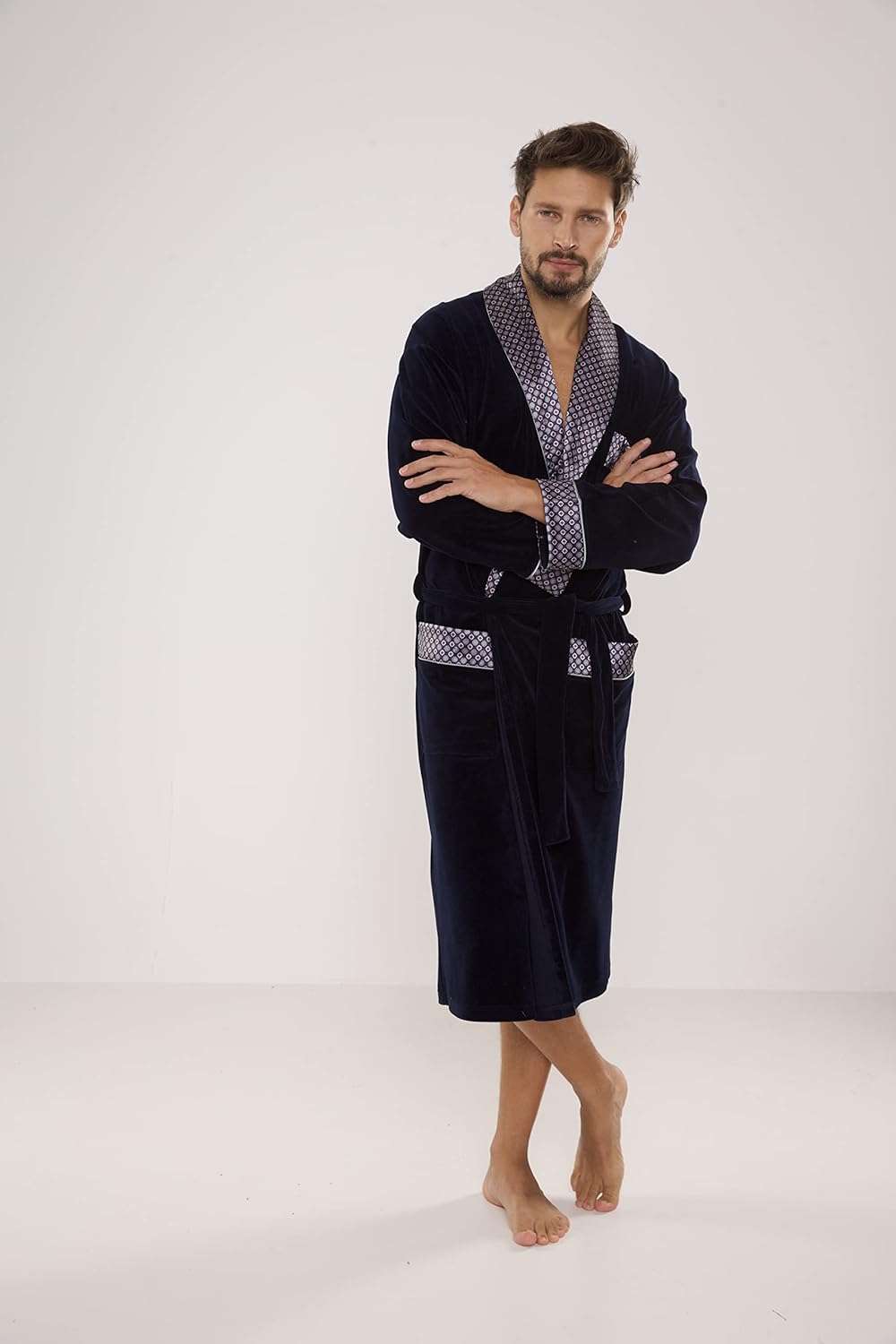 FOREX Lingerie edler und hochwertiger Baumwoll-Bademantel Herren-Mantel M Marine, M Marine