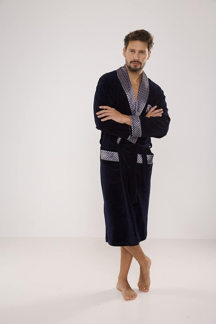 FOREX Lingerie edler und hochwertiger Baumwoll-Bademantel Herren-Mantel M Marine, M Marine