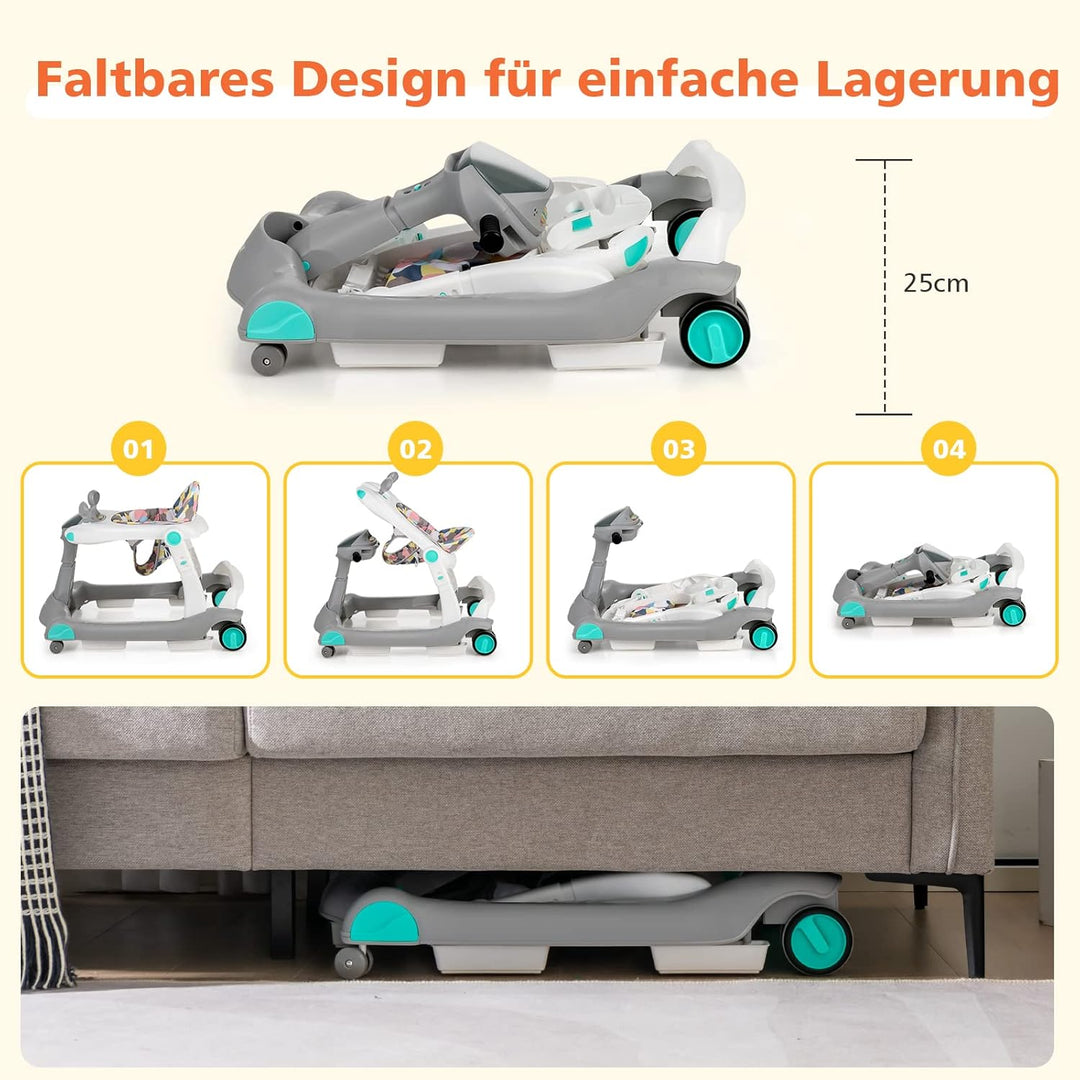 DREAMADE 2 in 1 Lauflernhilfe mit Musik & Licht, Baby Walker Höhenverstellbar & Klappbar, Gehfrei La