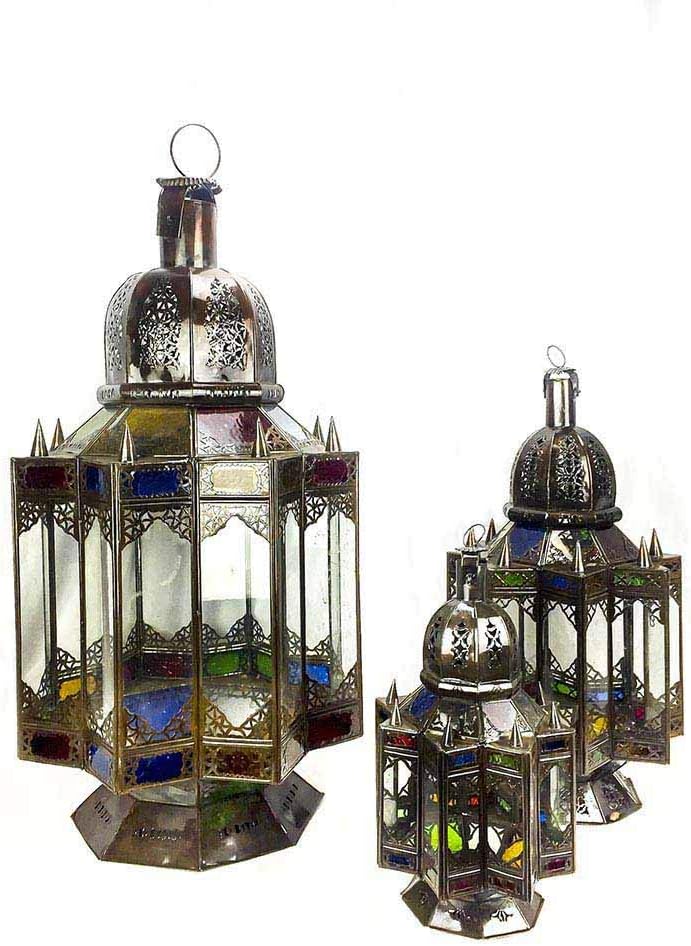 Marokkanische Laterne aus Glas und Metall, handgelocht, 40 cm