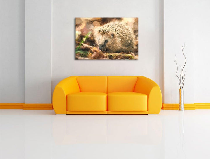 Pixxprint Igel im Laub als Leinwandbild/Grösse: 100x70 cm/Wandbild/Kunstdruck/fertig bespannt, 100x7