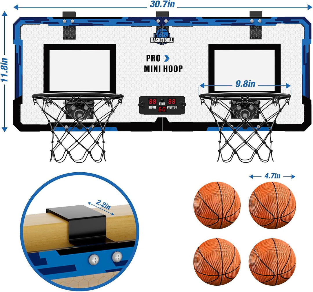 HYES 2 Player Basketballkorb für Kinder, Dual Shot Mini Basketballkorb mit Scoreboard 4 Balls Pumpe