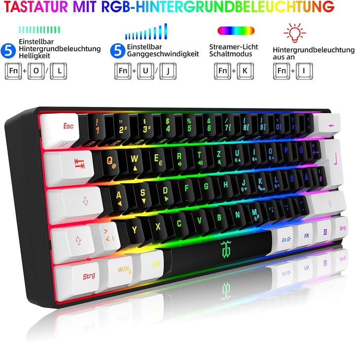 Snpurdiri 60% kabelgebundene Gaming-Tastatur, kleine, tragbare kompakte RGB-Tastatur für PC, Mac, Bü