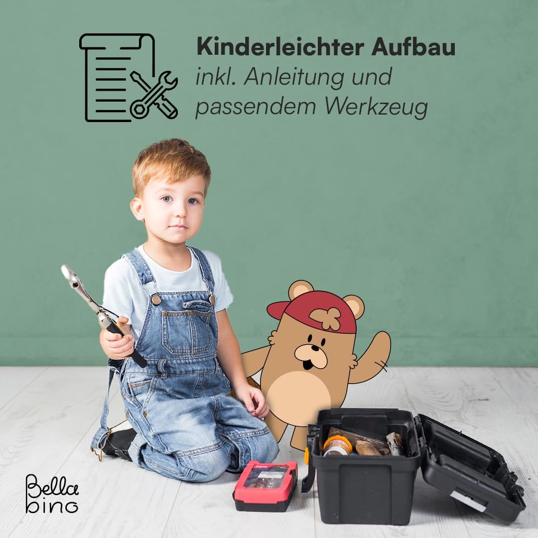 Bellabino Teme Bücherregal Kinderzimmer – Kinderbücherregal mit 4 Fächern – Montessori Bücherregal m