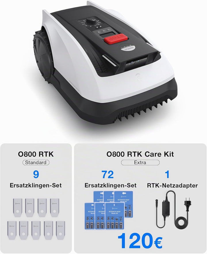 ECOVACS Goat O800 RTK Care Kit Mähroboter Ohne Begrenzungskabel, 800m², LiDAR-Gestützte RTK+Vision N