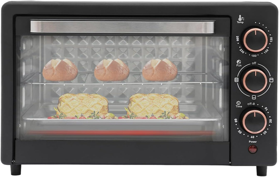 Mini Backofen | 1000 Watt | 22 Liter | inkl. Backblech und Grillrost | Pizzaofen | 120°-250°C | 60 m