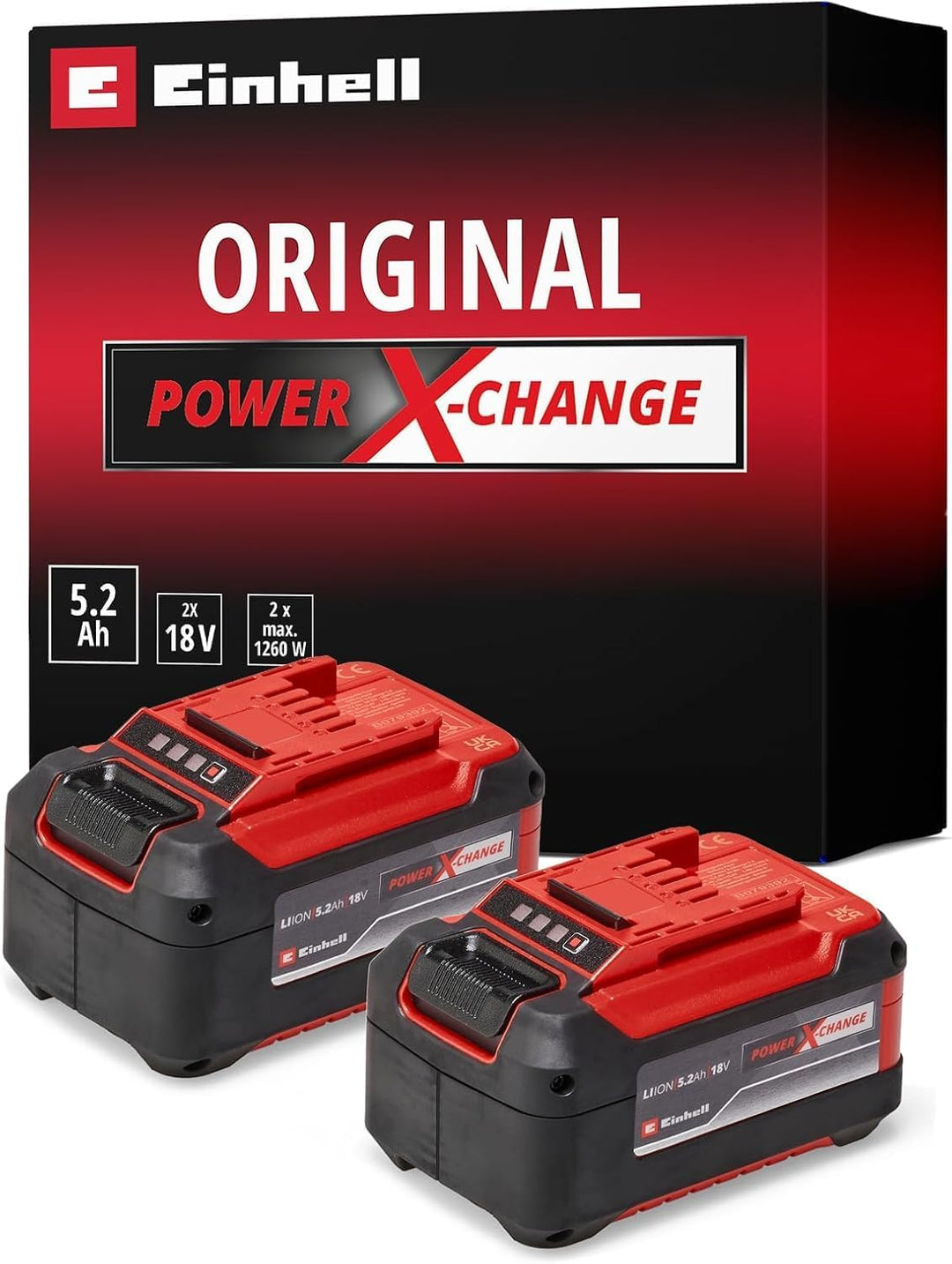 Original Einhell Akku PXC-Twinpack 5,2 Ah Power X-Change (Li-Ion, 18 V, 2x 5,2 Ah-Akkus, universell