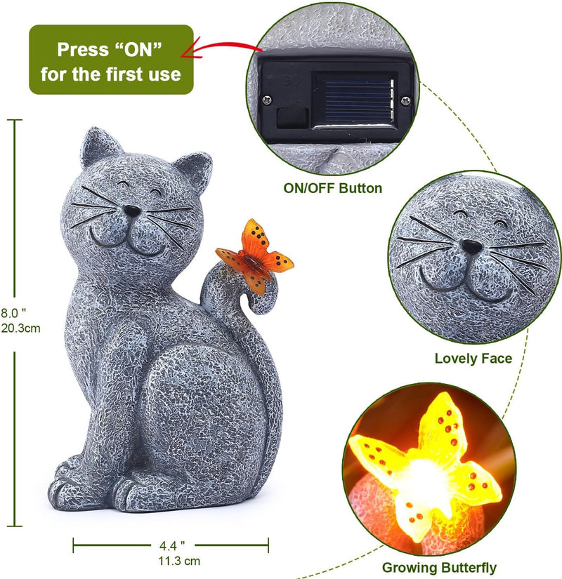 Yeomoo Katzen Figuren mit Solar Schmetterling Deko Wohnzimmer Gartendeko für draussen: Lustig katze