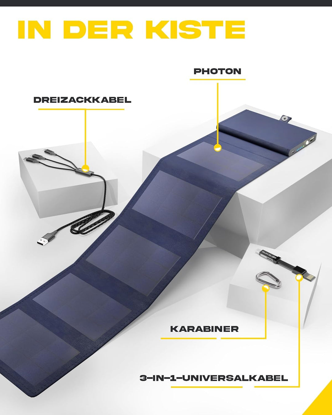 Sunslice I Photon Solar Power Bank mit SunPower Technologie, Handy Ladegerät im Taschenformat, ideal