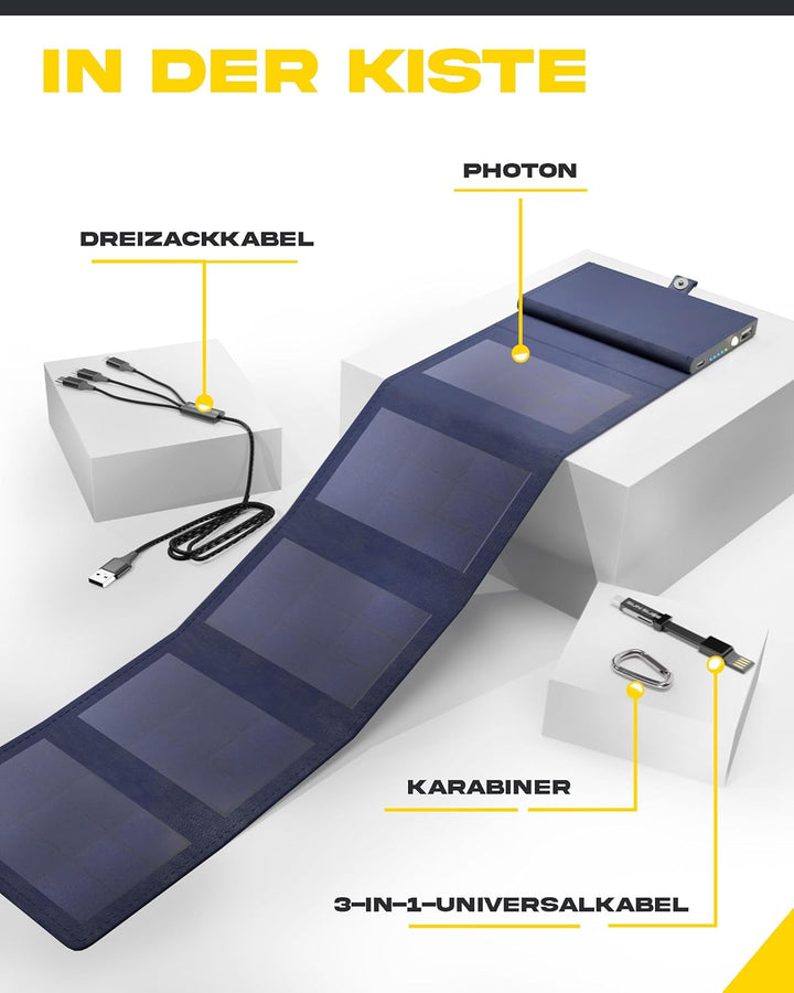 Sunslice I Photon Solar Power Bank mit SunPower Technologie, Handy Ladegerät im Taschenformat, ideal