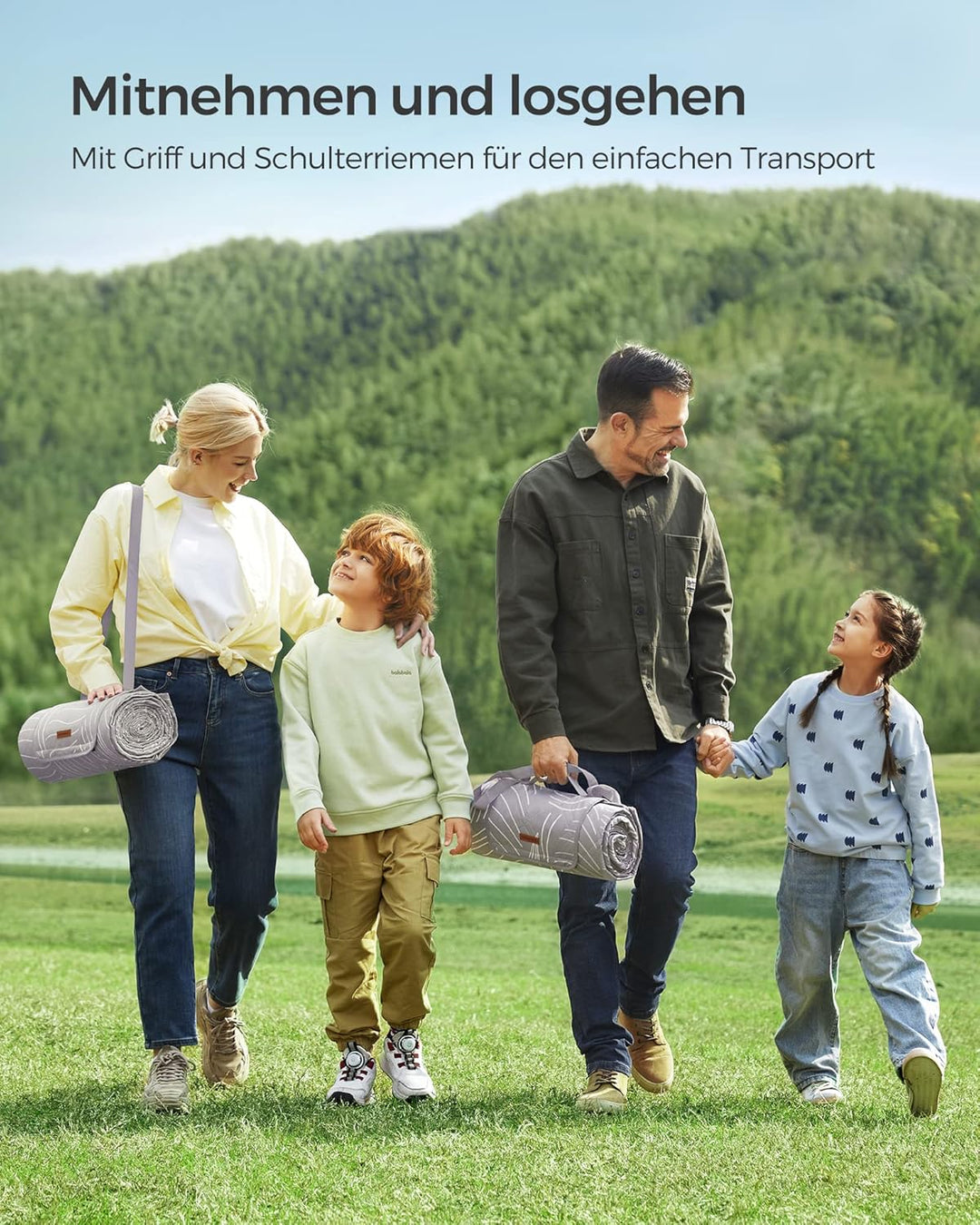 SONGMICS Picknickdecke, 300 x 200 cm, mit 4 Erdankern, gross, Campingdecke, für Park, Garten, Strand