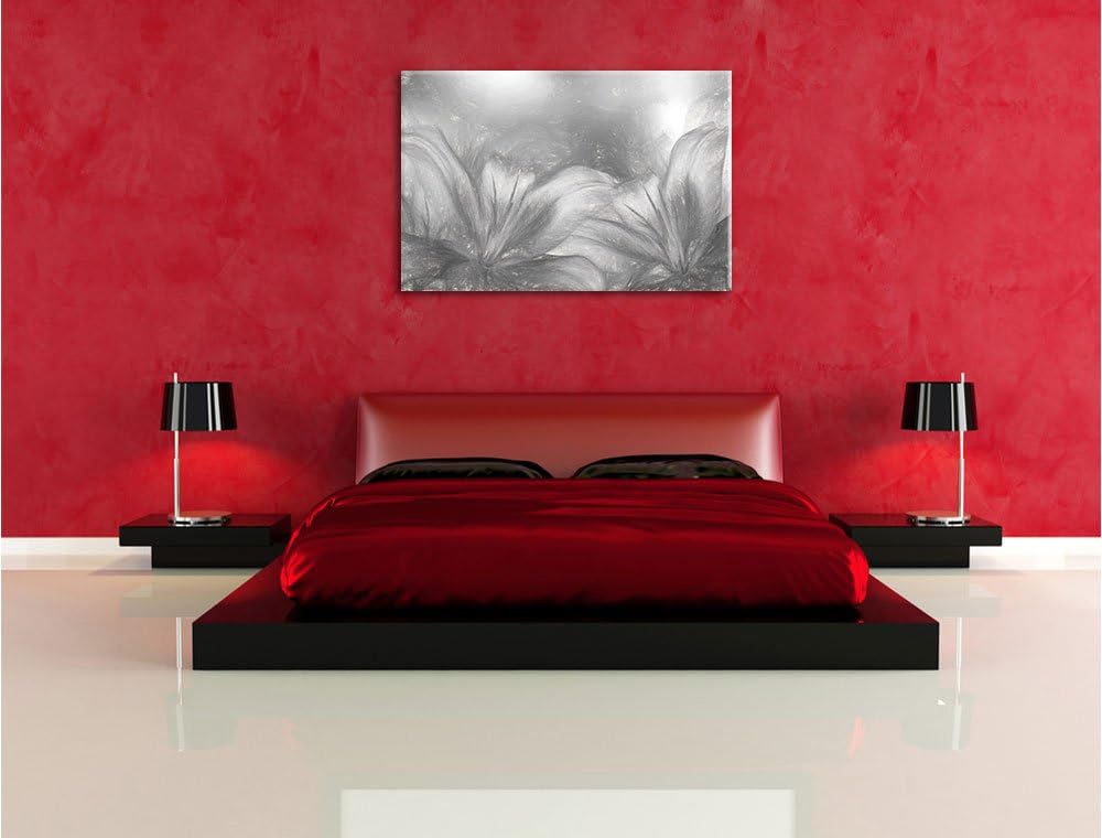 Pixxprint türkise Lilien Kunst als Leinwandbild/Grösse: 100x70 cm/Wandbild/Kunstdruck/fertig bespann