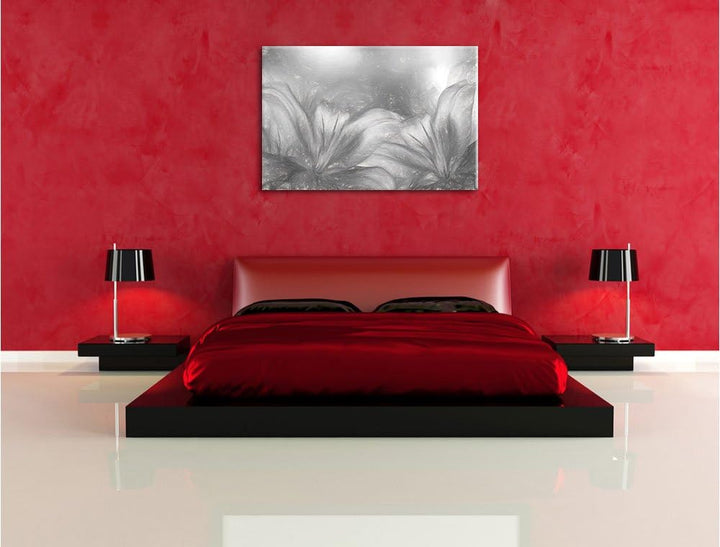 Pixxprint türkise Lilien Kunst als Leinwandbild/Grösse: 100x70 cm/Wandbild/Kunstdruck/fertig bespann