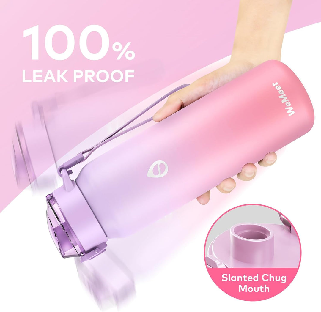 WEMEET Edelstahl Trinkflasche Sport mit Abnehmbare Strohhalm 1L, [18/10 Edelstahl] 1000ml Thermosfla