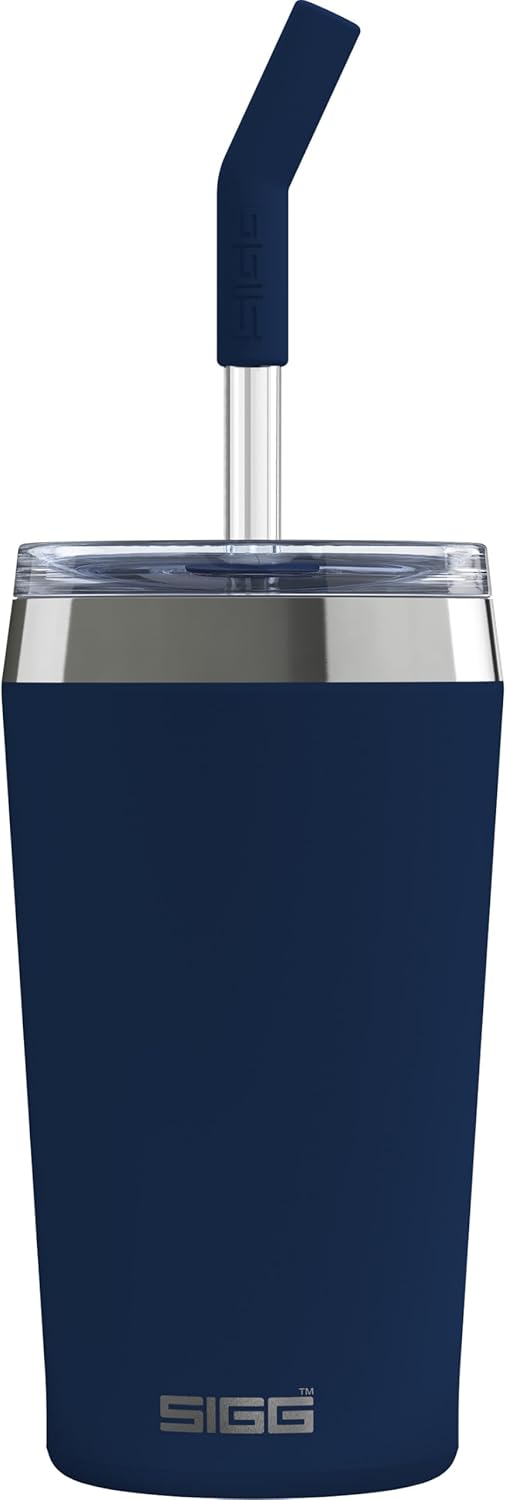 SIGG - Isolierbecher - Travel Mug Helia - Mit wiederverwendbarem Glastrinkhalm & Reinigungsbürste -