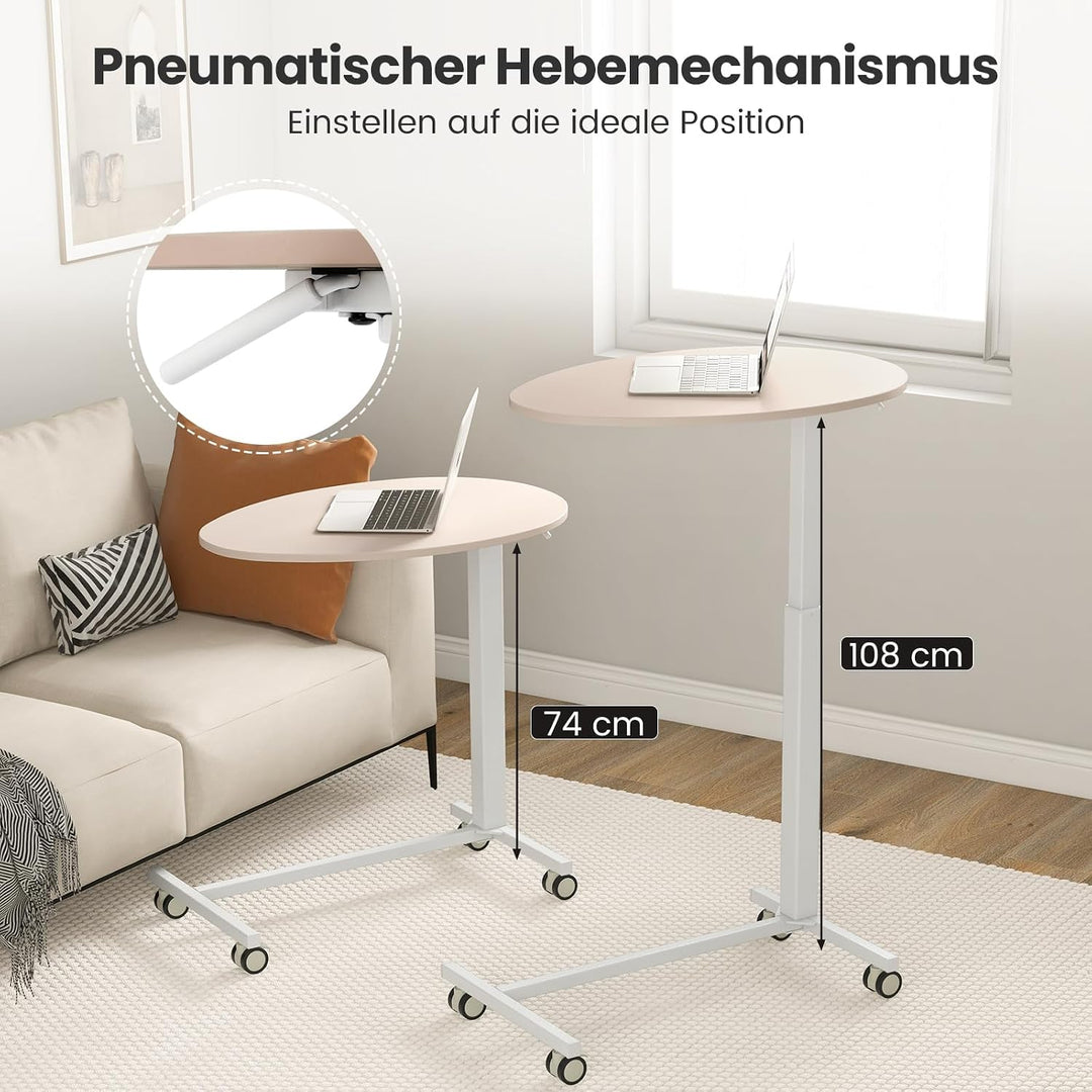 COSTWAY Beistelltisch höhenverstellbar, Laptoptisch mit Rollen 74–108 cm, mobiler Schreibtisch Sofat