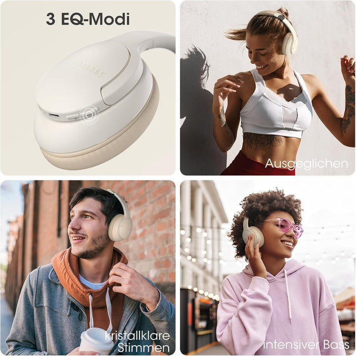 DOQAUS Bluetooth Kopfhörer Over-Ear Bis zu 90 Std,Kopfhörer Over Ear mit 3 EQ-Modi, HiFi-Stereo Falt