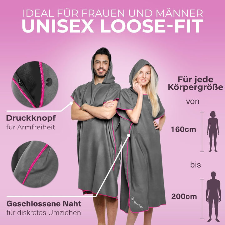 NirvanaShape Handtuch-Poncho für Erwachsene, Umziehhilfe & Handtuch zugleich, Surf-Poncho mit Quick-