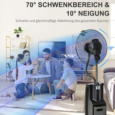 HOMCOM Standventilator mit 3,1 Liter Wasserkühlung 3 Modi Nebelfunktion 90 W Ventilator Lüfter Verst