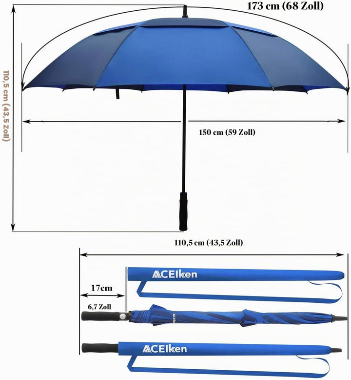 ACEIken Regenschirm Gross XL/XXL - Sturmfest, Automatisch Öffnend, mit Doppeldach Belüftung - Hochwe