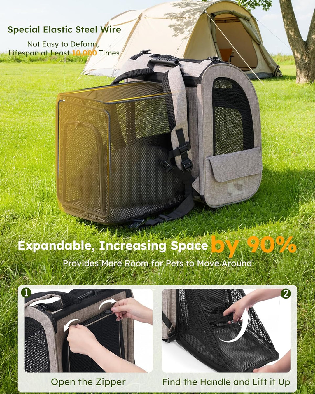 pecute Hunderucksack Erweiterbar XL für 6-10 kg, Faltbar Katzenrucksack Katzen mit Anti-offener Reis