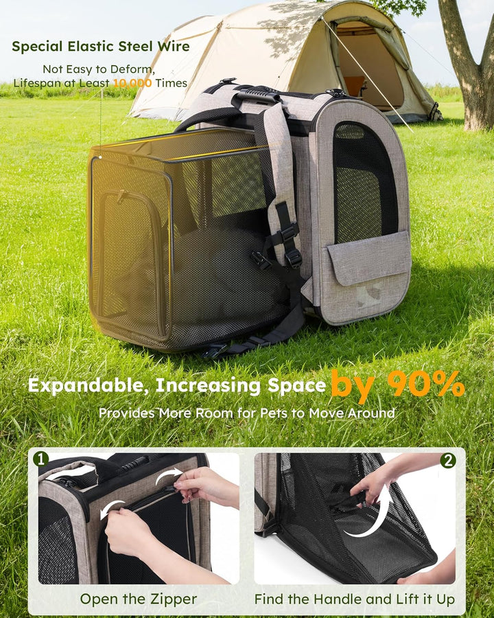 pecute Hunderucksack Erweiterbar XL für 6-10 kg, Faltbar Katzenrucksack Katzen mit Anti-offener Reis