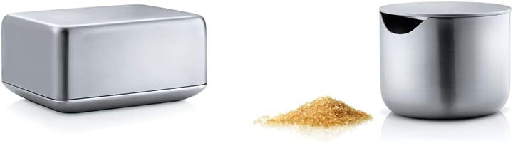 Blomus 63638 Basic Butterdose, edelstahl matt, medium & -BASIC- Zuckerdose aus mattiertem Edelstahl,