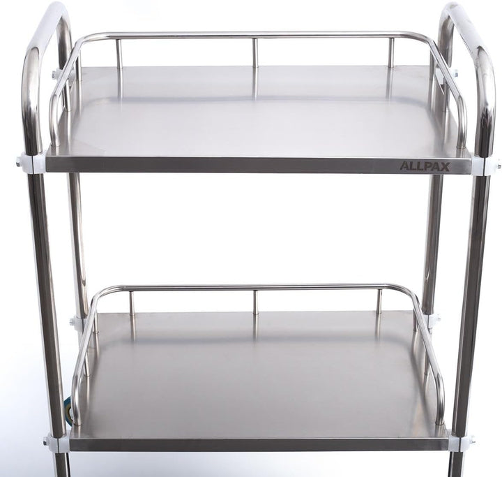 Allpax Labor-Rollwagen aus Edelstahl mit 2 Ablagen und Lenkrollen, 600 x 400 x 860 mm, 100 kg Tragfä