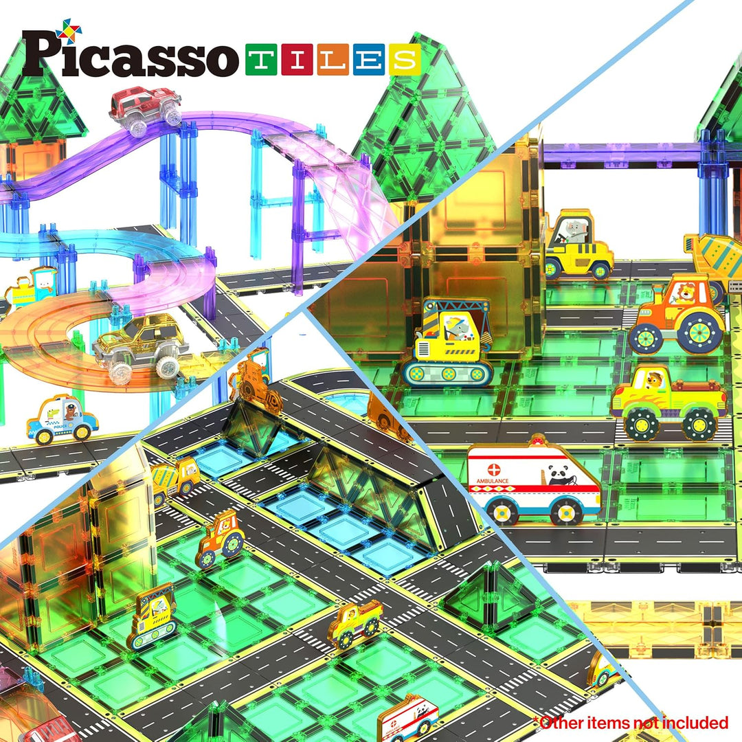 PicassoTiles Magnetfliese, Autostrecke, Abenteuerthema, Bedruckt, Strasse, Landebahn, Rennstrecke, A