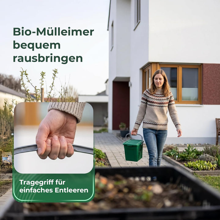 Novaliv Biomülleimer Küche 7L 3er-Set mit Klappdeckel &amp; Tragegriff, Komposteimer stapelbar, BPA-frei