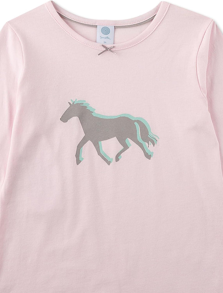 Sanetta Mädchen-Schlafanzug Pferd Rosa | Hochwertiger und bequemer Schlafanzug aus Bio-Baumwolle für