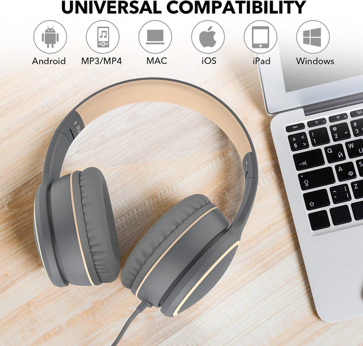 RORSOU R10 Over-Ear-Kopfhörer mit Mikrofon, leichte Faltbare Stereo-Bass-Headset mit 1,5 m verschlin