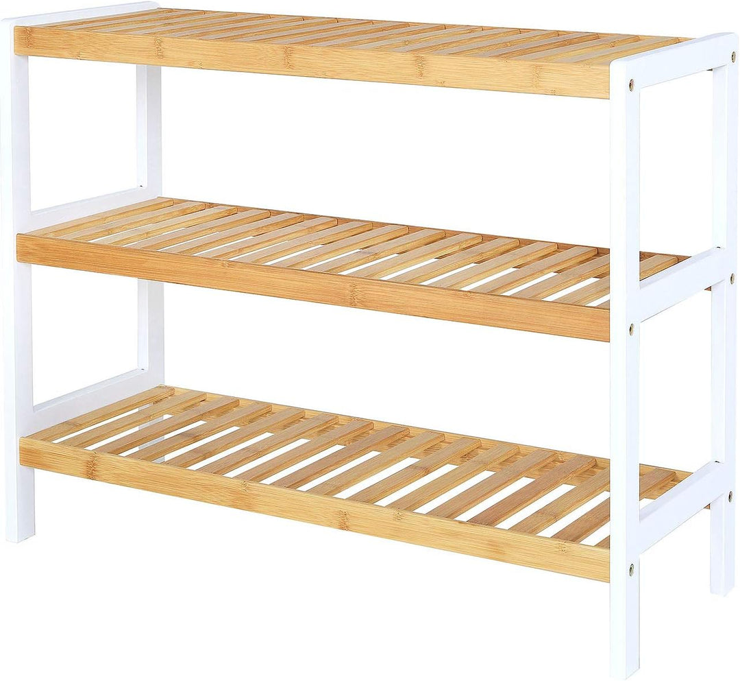 dibea Schuhregal mit 3 Ablagefächern Schuhschrank Bambusregal Standregal Küchenregal Wohnzimmerregal