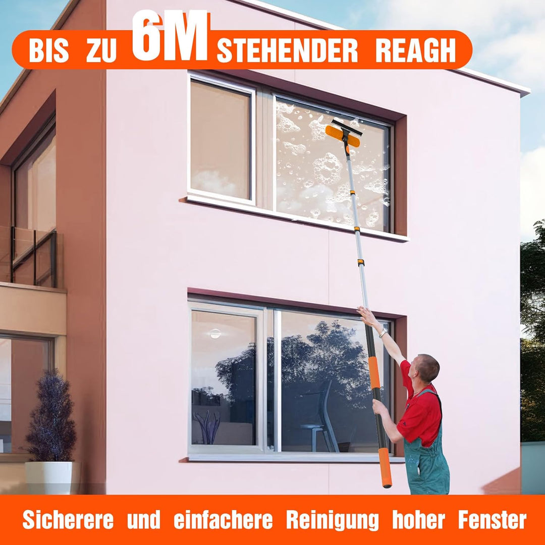 LAANPOLE 6m Fensterputzer Teleskop, 2-in-1 Fensterabzieher für die Fensterreinigung, Fensterwischer