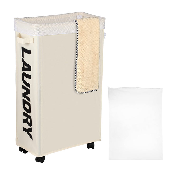IHOMAGIC 62L Schmale Wäschesack mit Rollen - Hoher Wäschekorb mit Abnehmbaren Wäschesäcken, Grossen