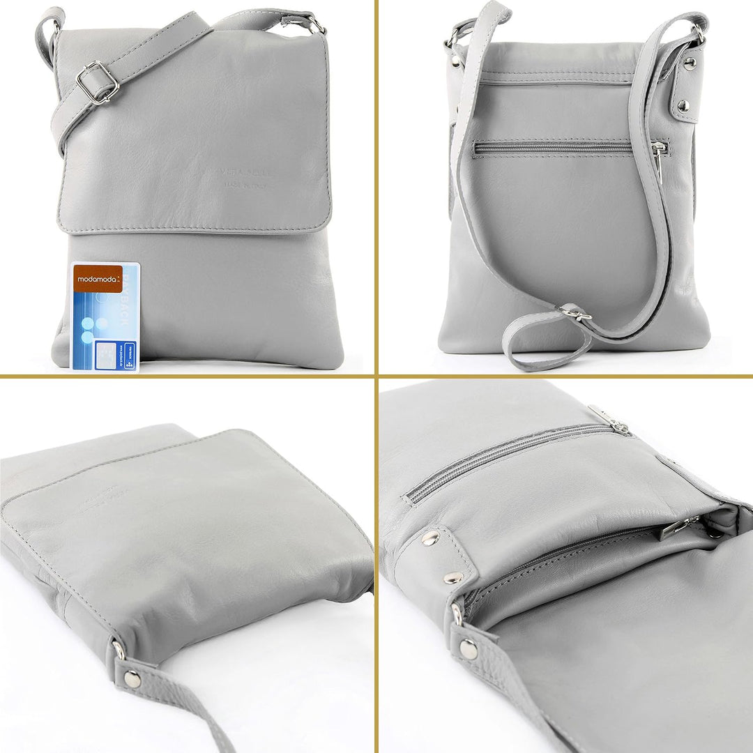 modamoda de - T33 - ital Umhängetasche Schultertasche aus Nappaleder Rosa, Rosa