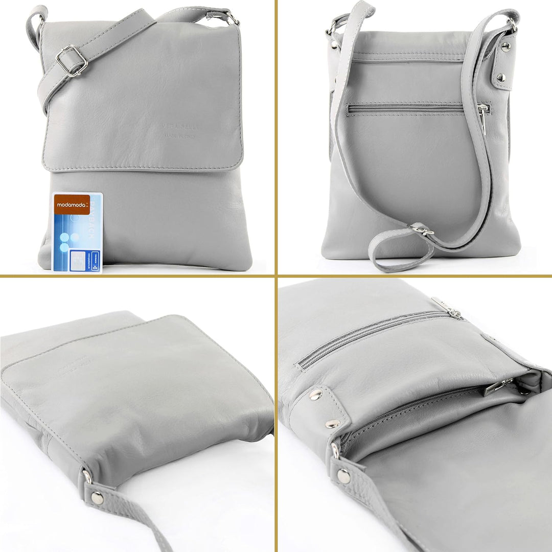 modamoda de - T33 - ital Umhängetasche Schultertasche aus Nappaleder, Farbe:Purple